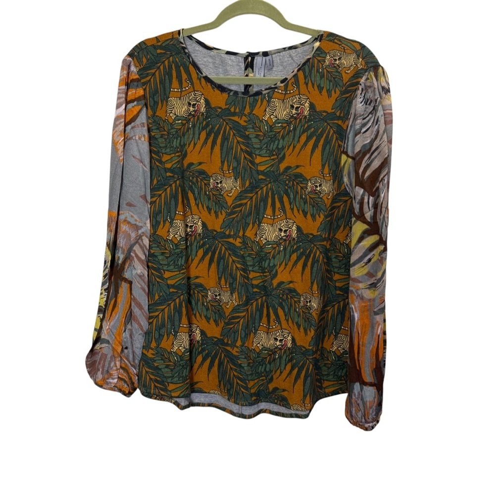 Blank London Leafy Jungle Print Long Sleeve Blouse Sz M